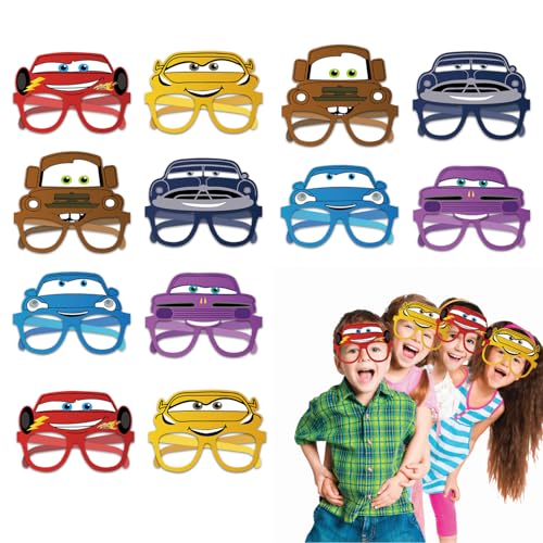 CGYADSY 12 Paar Party Brille, Cars Lightnning McQueen Brille, lustig Papier Partybrille, Dekorations-Requisiten für Kinderpartys, LNeuheit Party ustige Partybrillen für Erwachsene, Jungen und Mädchen von CGYADSY