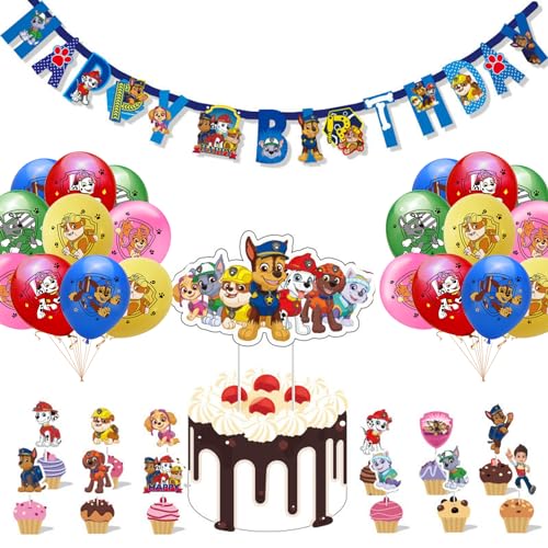 Luftballons Geburtstag, Paww Dog Patrol Geburtstagsdekorationsset, Latexballons, Happy Birthday-Banner und Cupcake-Dekorationen, Dekorationszubehör für Kindergeburtstage von CGYADSY