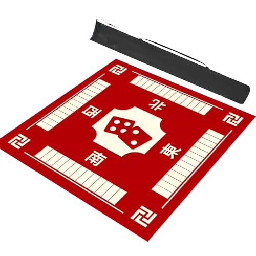 CHAASDEOM Anti-Rutsch Mahjong Poker-Domino-Tischkissen Quadrat mit Regeln Heimspiel Kartenspielmatte Doppelseitige rutschfeste geräuschreduzierende Spieltischdecke(Red,23.6x23.6in/60x60cm) von CHAASDEOM