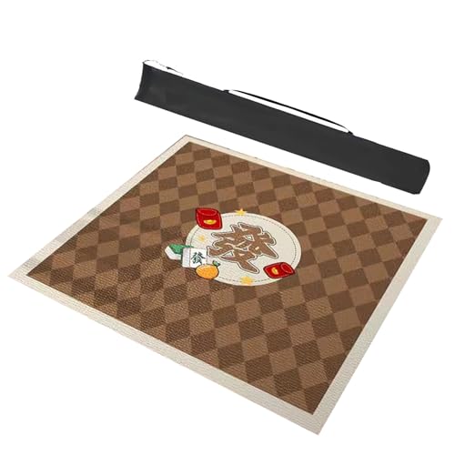 CHAASDEOM Anti-Rutsch Mahjong Poker-Domino-Tischkissen Quadratische Polyesterfaser mit Aufbewahrungstasche und Geräuschreduzierung, 10 Größen(Brown,23.6x23.6inch/60x60cm) von CHAASDEOM