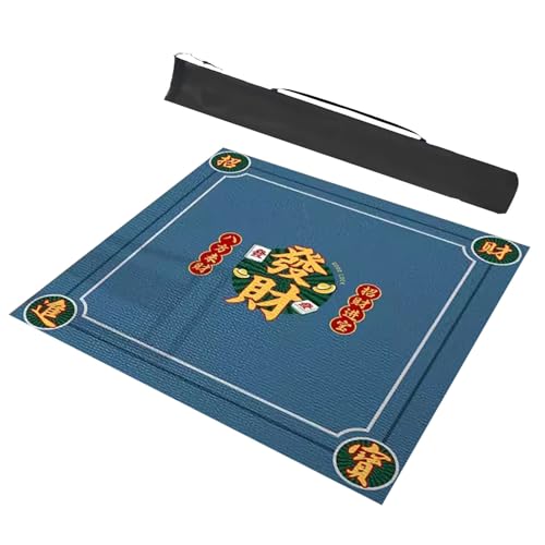 CHAASDEOM Anti-Rutsch Mahjong Poker-Domino-Tischkissen Quadratische Tischdecke mit Tragetasche und Geräuschreduzierung for Mahjong-Karten, Namenstischdecke(Blue,23.6x23.6inch/60x60cm) von CHAASDEOM