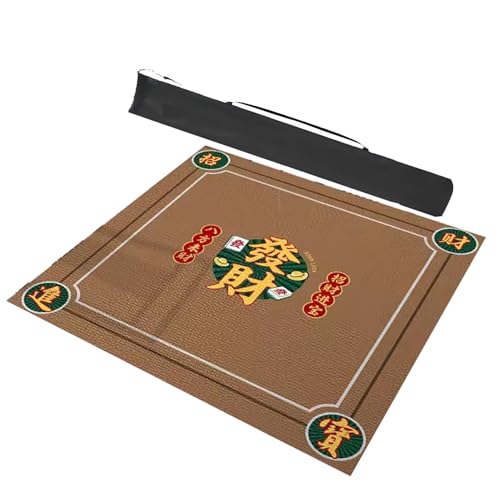 CHAASDEOM Anti-Rutsch Mahjong Poker-Domino-Tischkissen Quadratische Tischdecke mit Tragetasche und Geräuschreduzierung for Mahjong-Karten, Namenstischdecke(Brown,23.6x23.6inch/60x60cm) von CHAASDEOM