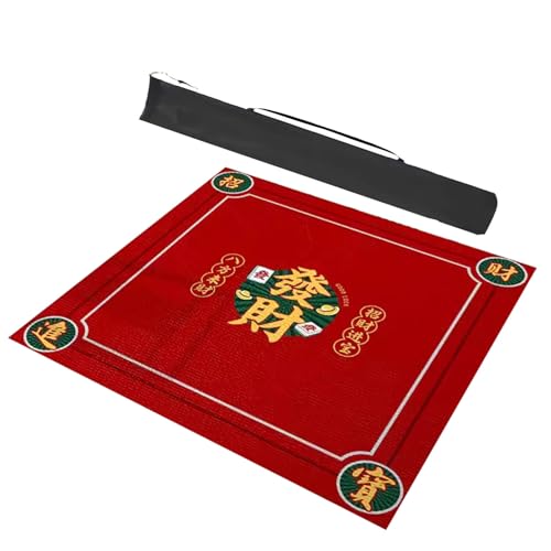 CHAASDEOM Anti-Rutsch Mahjong Poker-Domino-Tischkissen Quadratische Tischdecke mit Tragetasche und Geräuschreduzierung for Mahjong-Karten, Namenstischdecke(Red,23.6x23.6inch/60x60cm) von CHAASDEOM