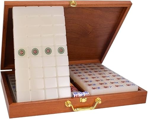 CHAASDEOM Chinesisches Mahjong-Kleid Chinesisches Mahjong-Set – mit 144 Acrylplättchen, Würfel, Windanzeige, komplettes Mahjongg-Set, chinesisches Mahjong-Spiel von CHAASDEOM