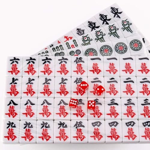 CHAASDEOM Chinesisches Mahjong-Kleid Mahjong Neues chinesisches Mahjong inklusive 144 Spielsteinen, 4 Würfeln und Aufbewahrungsbox von CHAASDEOM