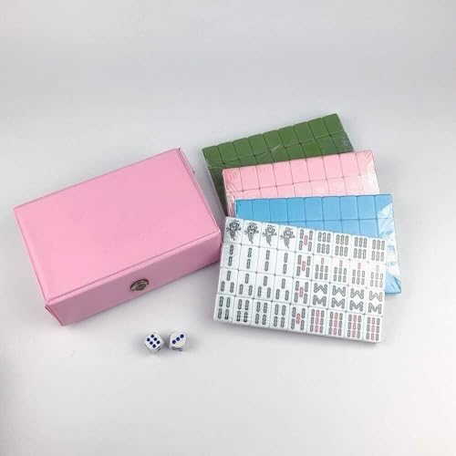 CHAASDEOM Chinesisches Mahjong-Kleid Mahjong-Set, Mahjong-Set, Versammlungs-Partyspiel, traditionelles Spiel mit Box for chinesisches Spielen(Pink) von CHAASDEOM