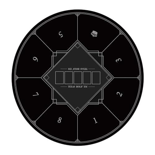 CHAASDEOM wasserdichte Geräuschunterdrückung professionelle Tragbare, runde Pokermatte for Texas Holdem, 8 Spieler, zusammenklappbare Pokertischplatte mit bedruckter Matte im Art-Deco-Layout(Black,S) von CHAASDEOM