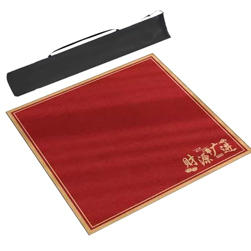 CHAKEUZND Mahjong Spiel Poker Anti-Pad Anti-Rutsch, Quadratische Tisch-Abdeckmatte mit Aufbewahrungstasche for Mahjong-Pokerkarten und Brettspiele(Rosso,23.6x23.6in/60x60cm) von CHAKEUZND