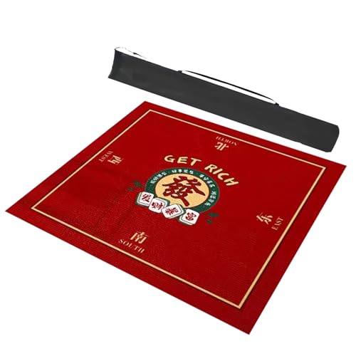 CHAKEUZND Mahjong Spiel Poker Anti-Pad Anti-Rutsch, Quadratische und Geräuschreduzierende Spieltischdecke for Mahjong-Karten, Namenstischdecke mit Aufbewahrungstasche(Rosso,23.6x23.6inch/60x60cm) von CHAKEUZND