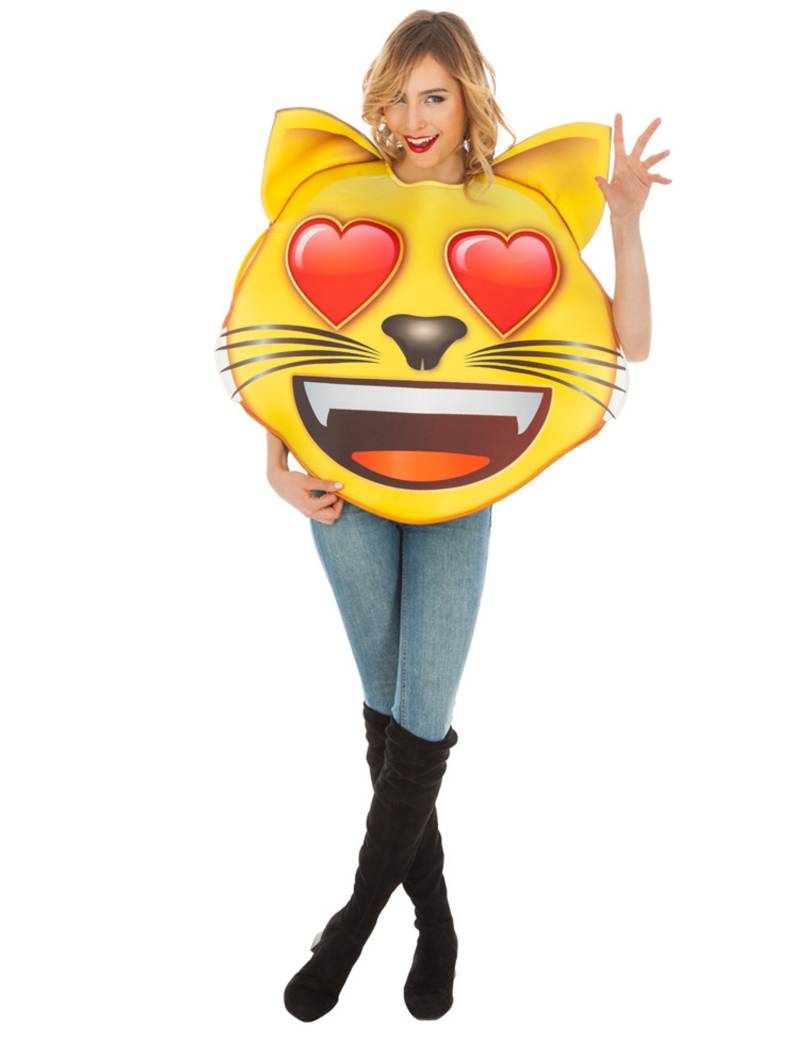 Emoji-Katzenkostüm mit Herzaugen Faschingskostüm gelb-rot von CHAKS