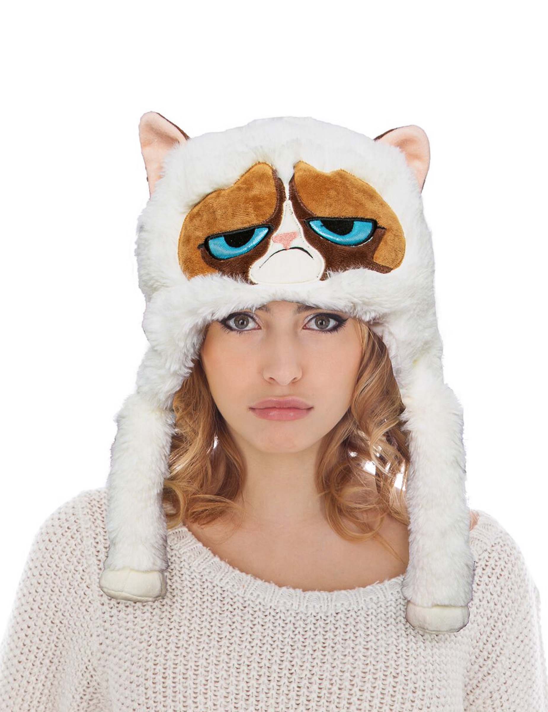 Grumpy Cat-Mütze für Erwachsene Accessoire weiss-braun von CHAKS