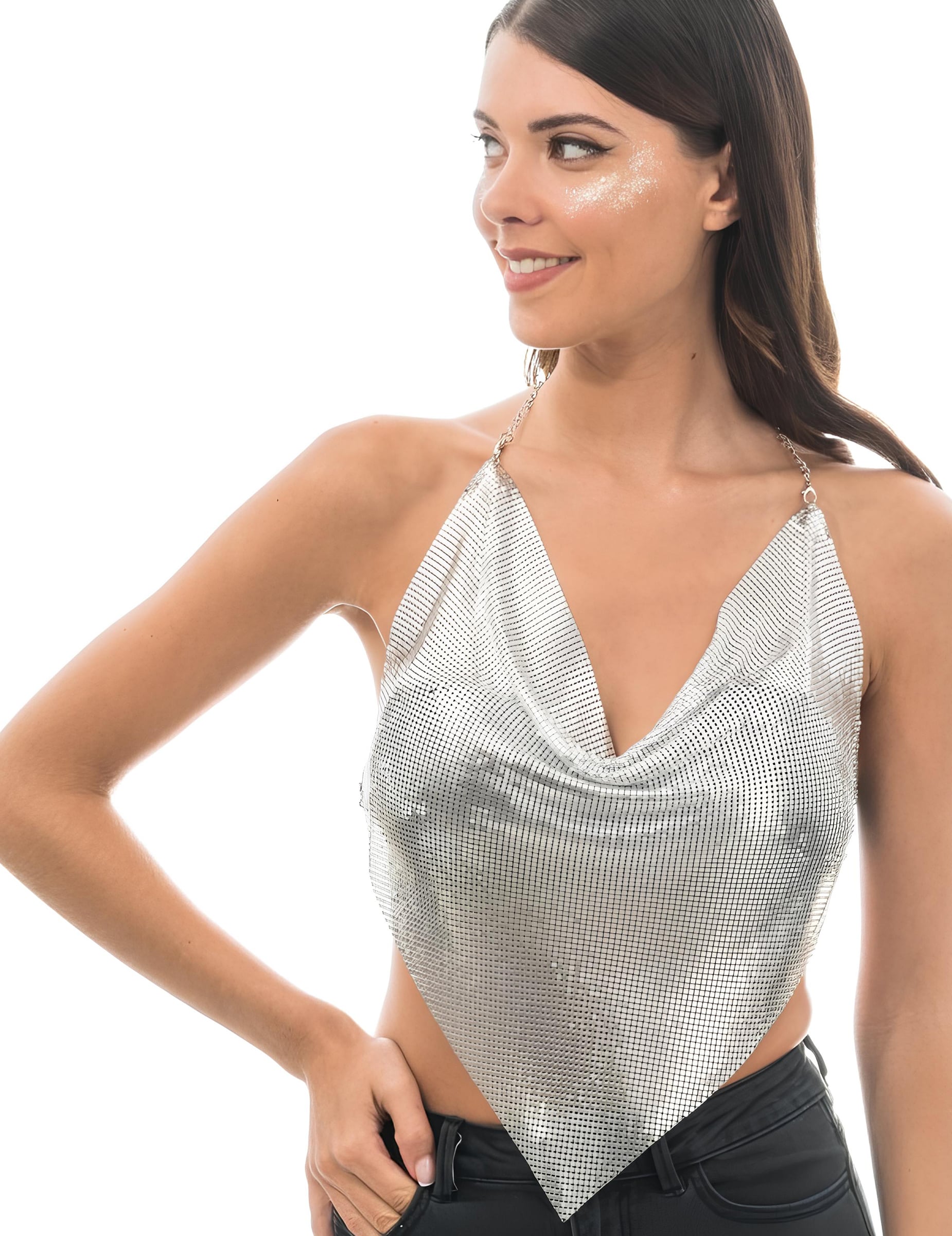 Silbernes Metallic-Festival-Top für Erwachsene Silbernes Metallic-Festival-Top für Erwachsene von CHAKS