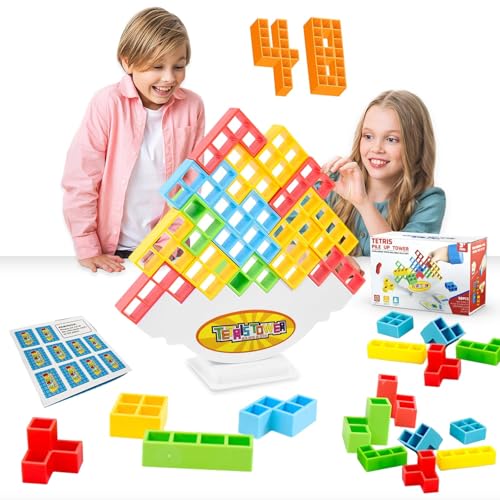 CHANCCI Tetra Tower,48 Stück Tower Spiel,Stapelspiel Tower,Team Tower Game Stapelspiel,Stapelturm Wackelturm Balance Spiel für Kinder und Erwachsene von CHANCCI