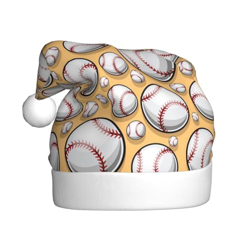 CHANGLEI Baseball-Muster, Softballball, Sport-Design, Weihnachtsmütze, Erwachsene, bequem, klassisch, Plüsch, Weihnachtsmannmütze für Weihnachten, festliche Party von CHANGLEI