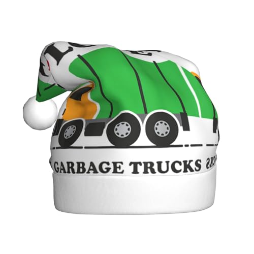 CHANGLEI Weihnachtsmütze mit Aufschrift "I Love Garbage Trucks", für Erwachsene, bequem, klassisch, Plüsch, Weihnachtsmannmütze für Weihnachten, festliche Party von CHANGLEI