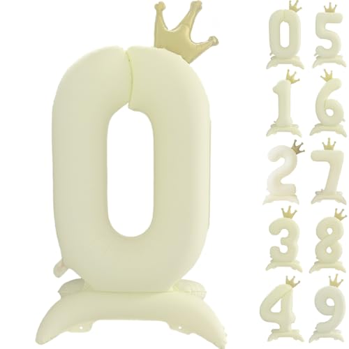 106.7 cm Weiß Zahl 0 Ballon Vintage Frosted White Crown Balloon 0-9 Standing Number 0 Balloon with Crown Birthday Party Decorations Supplies Digital 0 von CHANGZHONG