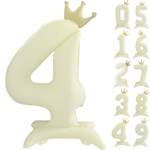 106.7 cm Weiß Zahl 4 Ballon Vintage Frosted White Crown Balloon 0-9 Standing Number 4 Balloon with Crown Birthday Party Decorations Supplies Digital 4 von CHANGZHONG