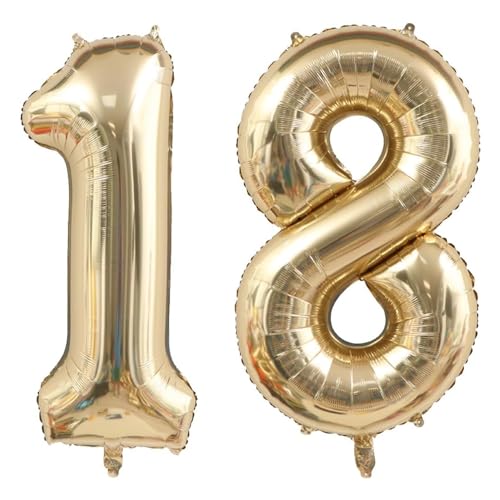 40 Zoll Gold Luftballon Zahlen 18 Champagner Gold Ballon 18. Geburtstag Deko Hell Gold Folienballon Zahl 18 Riesenzahl Ballon 18 Party Hochzeit Kindergeburtstag Geburtstag Nummer 18 von CHANGZHONG