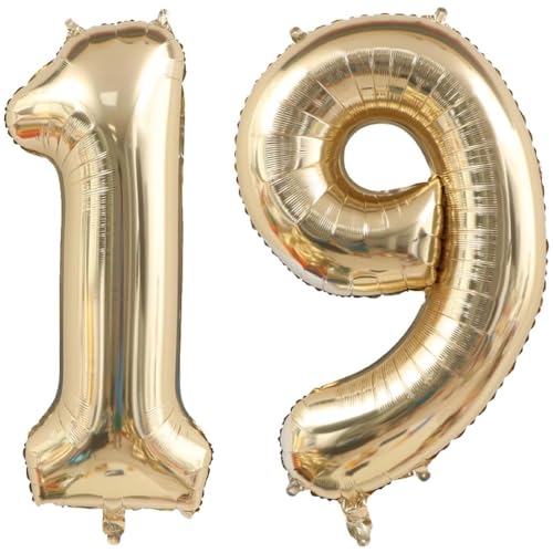 40 Zoll Gold Luftballon Zahlen 19 Champagner Gold Ballon 19. Geburtstag Deko Hell Gold Folienballon Zahl 19 Riesenzahl Ballon 19 Party Hochzeit Kindergeburtstag Geburtstag Nummer 19 von CHANGZHONG