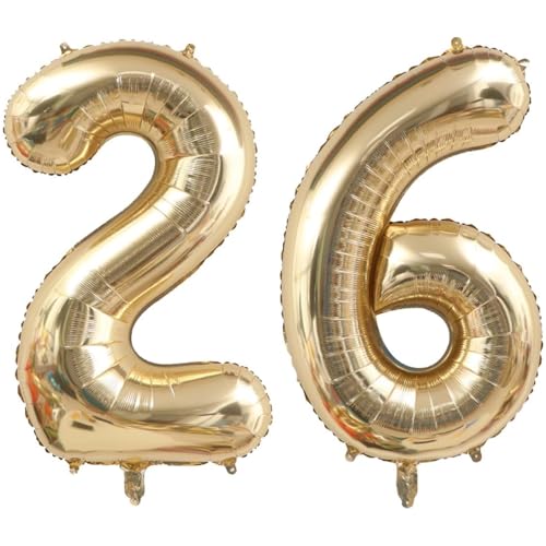 40 Zoll Gold Luftballon Zahlen 26 Champagner Gold Ballon 26. Geburtstag Deko Hell Gold Folienballon Zahl 26 Riesenzahl Ballon 14 Party Hochzeit Kindergeburtstag Geburtstag Nummer 26 von CHANGZHONG