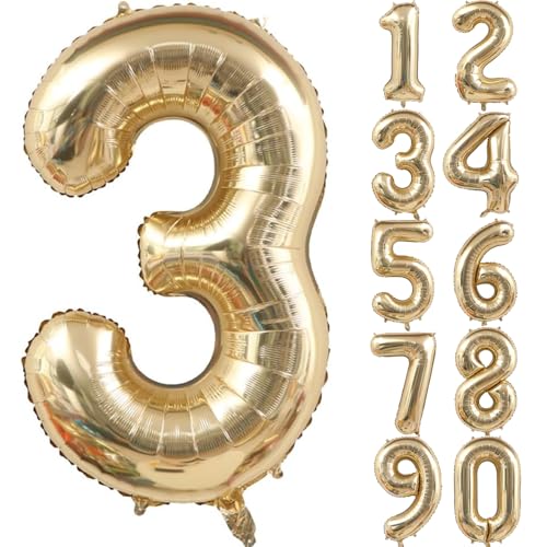 40 Zoll Gold Luftballon Zahlen 3 Hellgold Ballons 3 Champagner Gold Ballon 3. Geburtstag Deko Hell Gold Folienballon Zahl 3 Riesenzahl Ballon 3 Party Hochzeit Kindergeburtstag Geburtstag (Nummer 3) von CHANGZHONG