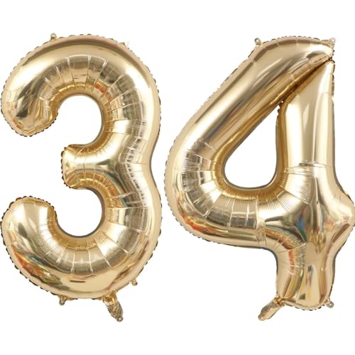 40 Zoll Gold Luftballon Zahlen 34 Champagner Gold Ballon 34. Geburtstag Deko Hell Gold Folienballon Zahl 34 Riesenzahl Ballon 34 Party Hochzeit Kindergeburtstag Geburtstag Nummer 34 von CHANGZHONG