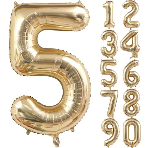 40 Zoll Gold Luftballon Zahlen 5 Hellgold Ballons 5 Champagner Gold Ballon 5. Geburtstag Deko Hell Gold Folienballon Zahl 5 Riesenzahl Ballon 5 Party Hochzeit Kindergeburtstag Geburtstag (Nummer 5) von CHANGZHONG