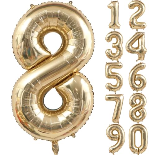 40 Zoll Gold Luftballon Zahlen 8 Hellgold Ballons 8 Champagner Gold Ballon 8. Geburtstag Deko Hell Gold Folienballon Zahl 8 Riesenzahl Ballon 8 Party Hochzeit Kindergeburtstag Geburtstag (Nummer 8) von CHANGZHONG