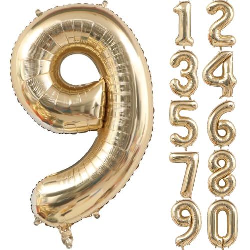 40 Zoll Gold Luftballon Zahlen 9 Hellgold Ballons 9 Champagner Gold Ballon 9. Geburtstag Deko Hell Gold Folienballon Zahl 9 Riesenzahl Ballon 9 Party Hochzeit Kindergeburtstag Geburtstag (Nummer 9) von CHANGZHONG