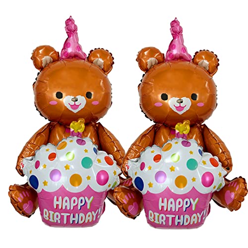 Bären Luftballon Teddy Bär Deko Bären Deko 2 Stück Happy Birthday Deko FolienBallon für Baby Dusche Dekorationen Kinder Geburtstag Junge Mädchen Party Deko Geburtstagsdeko（braun） von CHANGZHONG