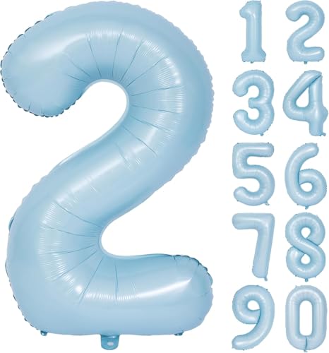 Blau Luftballon 2 Matte Blau Nummer 2 Folienballon Hell Blau 2 Ballons 40 Zoll Mylar Helium Ballon für Geburtstag Party Dekorationen Mädchen Jungen Baby Dusche Hochzeit Jahrestag Deko (Nummer 2) von CHANGZHONG