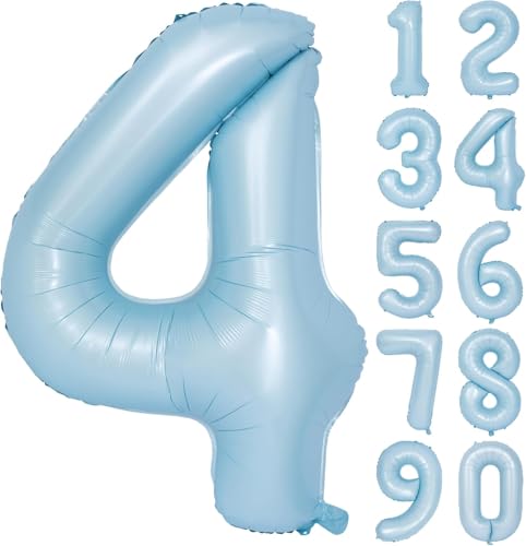 Blau Luftballon 4 Matte Blau Nummer 4 Folienballon Hell Blau 4 Ballons 40 Zoll Mylar Helium Ballon für Geburtstag Party Dekorationen Mädchen Jungen Baby Dusche Hochzeit Jahrestag Deko (Nummer 4) von CHANGZHONG