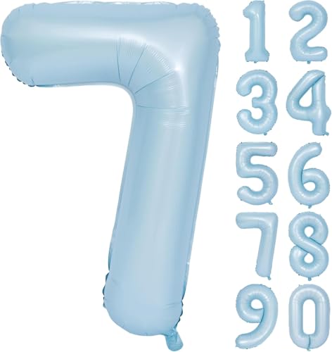 Blau Luftballon 7 Matte Blau Nummer 7 Folienballon Hell Blau 7 Ballons 40 Zoll Mylar Helium Ballon für Geburtstag Party Dekorationen Mädchen Jungen Baby Dusche Hochzeit Jahrestag Deko (Nummer 7) von CHANGZHONG