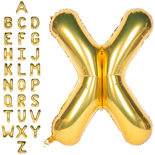 Große Mylar Folie Helium Brief Luftballons 40 Zoll Gold Luftballons Alphabet Buchstaben für Geburtstag Brautdusche Jubiläumsdekorationen(Letter X) von CHANGZHONG