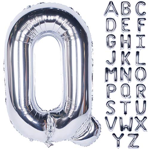 Große Mylar Folie Helium Brief Luftballons 40 Zoll Silber Luftballons Alphabet Buchstaben für Geburtstag Brautdusche Jubiläumsdekorationen(Letter Q) von CHANGZHONG