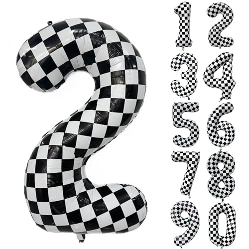 Karierter Geburtstag Ballon, Zahlen Luftballon 2, Schwarz-Weißer Zahlenballon, Riesen Folienballon Zahl 2 für Jungen Mädchen Geburtstag Party Autos Party Dekoration 2 jahre Geburtstagsdeko Karierter Geburtstag Ballon, Zahlen Luftballon 2, Schwarz-Weißer Zahlenballon, Riesen Folienballon Zahl 2 für Jungen Mädchen Geburtstag Party Autos Party Dekoration 2 jahre Geburtstagsdeko von CHANGZHONG
