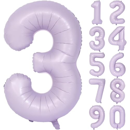 Lila Luftballon 40 Zoll Flieder Zahlenballon Groß Helles Lila Luftballon 3 Hell Lila Geburtstag Ballon lila Folienballon Zahl 3 Helium Ballon 3 Mädchen Jungen Geburtstagsdeko Jubiläum Party Deko von CHANGZHONG