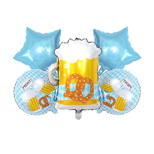 Oktoberfest Deko Folienballons 5 Stück Bier Brezel Luftballons blau-weißer Ballon für das Oktoberfest Bayerische traditionelle Party von CHANGZHONG