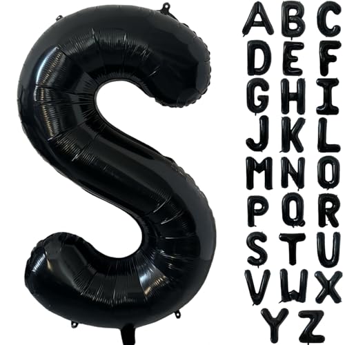 Schwarz Alphabet Ballon Große Mylar Folie Helium Brief Luftballons 40 Zoll Schwarz Luftballons Alphabet Buchstaben für Geburtstag Brautdusche Jubiläumsdekorationen(Letter S) von CHANGZHONG