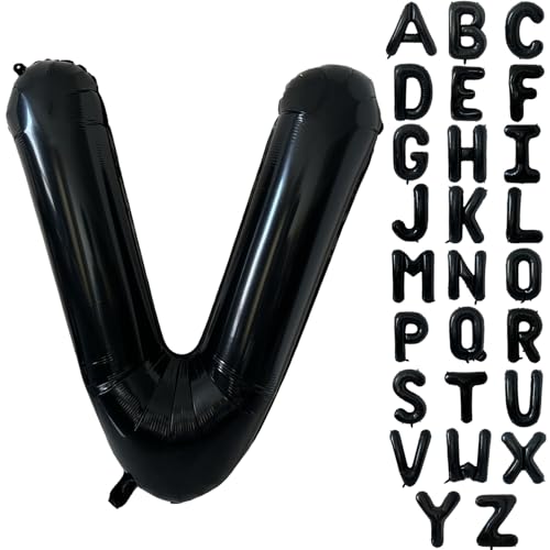 Schwarz Alphabet Ballon Große Mylar Folie Helium Brief Luftballons 40 Zoll Schwarz Luftballons Alphabet Buchstaben für Geburtstag Brautdusche Jubiläumsdekorationen(Letter V) von CHANGZHONG