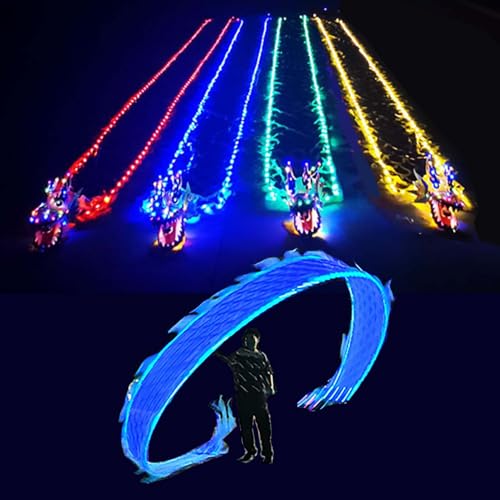 CHAOMIN Mit Lichtern und Kopf Dragon Poi 6/8/10m Led Dragon Poi, Outdoor Sports Fitness Dragon, tragbares Spinning Streamer Kit mit Tasche,(Blue,Length 10m/33ft) von CHAOMIN