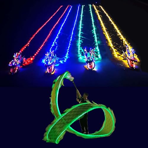 CHAOMIN Mit Lichtern und Kopf Dragon Poi 6/8/10m Led Dragon Poi, Outdoor Sports Fitness Dragon, tragbares Spinning Streamer Kit mit Tasche,(Green,Length 10m/33ft) von CHAOMIN