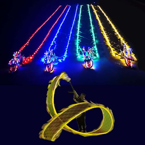 CHAOMIN Mit Lichtern und Kopf Dragon Poi 6/8/10m Led Dragon Poi, Outdoor Sports Fitness Dragon, tragbares Spinning Streamer Kit mit Tasche,(Yellow,Length 10m/33ft) von CHAOMIN