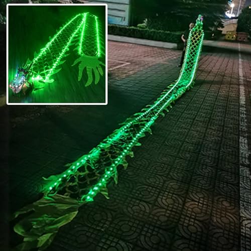 CHAOMIN for Erwachsene Art Gym Dragon Poi Dragon Seidenband Tänzerin beleuchtet, rot gelb grün LED Dragon Poi mit Kopf,(Green,Length 10m/33ft) von CHAOMIN