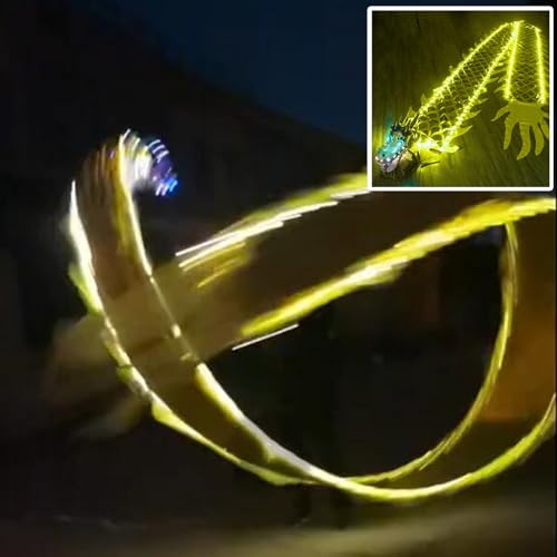 CHAOMIN for Erwachsene Art Gym Dragon Poi Dragon Seidenband Tänzerin beleuchtet, rot gelb grün LED Dragon Poi mit Kopf,(Yellow,Length 10m/33ft) von CHAOMIN