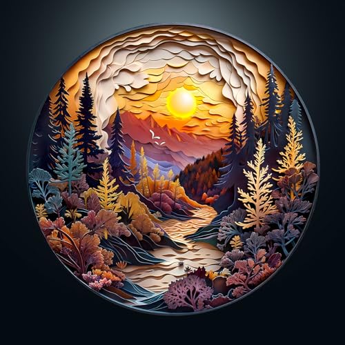 CHARMIBLE Puzzle für Erwachsene, 1000-3D-Sonnenuntergang, Wald, 1000 Teile, 67,5 x 67,5 cm, hartes, unmögliches, rundes Puzzle, buntes DIY-Puzzle, für Heimdekoration, Familienpuzzle, perfekt für CHARMIBLE Puzzle für Erwachsene, 1000-3D-Sonnenuntergang, Wald, 1000 Teile, 67,5 x 67,5 cm, hartes, unmögliches, rundes Puzzle, buntes DIY-Puzzle, für Heimdekoration, Familienpuzzle, perfekt für von CHARMIBLE