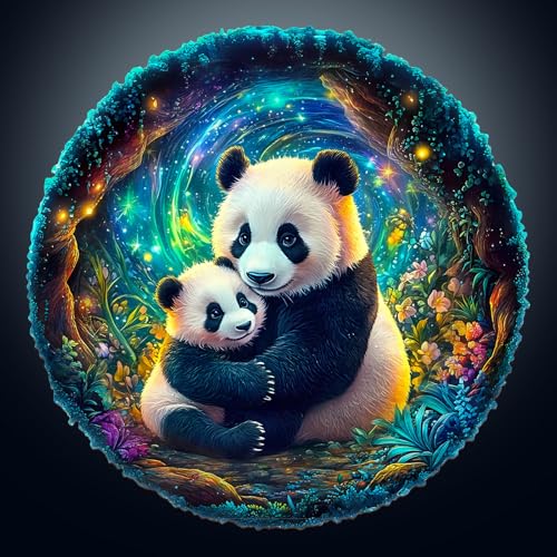 Holzpuzzle Erwachsene, 200 Teile Visuell 3D Panda Familie Holz Puzzle Erwachsene, 34x34cm Wood Puzzles, Unregelmäßige Einzigartige Puzzle, Holzpuzzle Tierform, Holz Puzzles Mit Box von CHARMIBLE