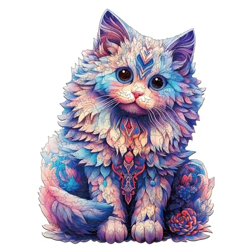 Holzpuzzle Erwachsene, 200 Teile Ragdoll Katze Puzzles, 25.6x34cm Wood Puzzle, Unregelmäßige Einzigartige Tierform Holzpuzzles für Erwachsen, Schön Geschenk für Familie und Freunde von CHARMIBLE