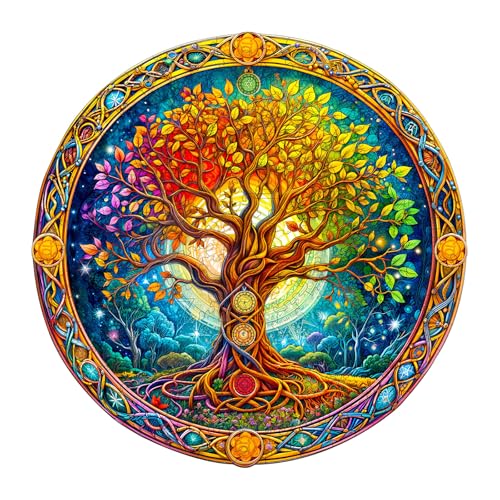 Holzpuzzle Erwachsene, 275 Teile Chakra Lebensbaum Holz Puzzle Erwachsene, 34x34cm Wood Puzzles, Unregelmäßige Einzigartige Puzzle, Holzpuzzle Tierform, Holz Puzzles Mit Box Aus Holz von CHARMIBLE