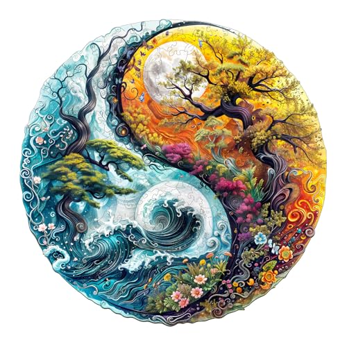 Holzpuzzle Erwachsene, 275 Teile Yin Yang Landschaft Holz Puzzle Erwachsene, 34x34cm Wooden Puzzle, Unregelmäßige Einzigartige Puzzle, Holzpuzzle Tierform, Holz Puzzle Mit Box Aus Holz von CHARMIBLE